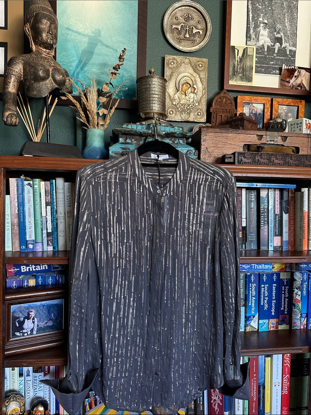 Equipment Femme Jecinthe blouse in ‘blackened pearl’ Gold lurex threading Unique